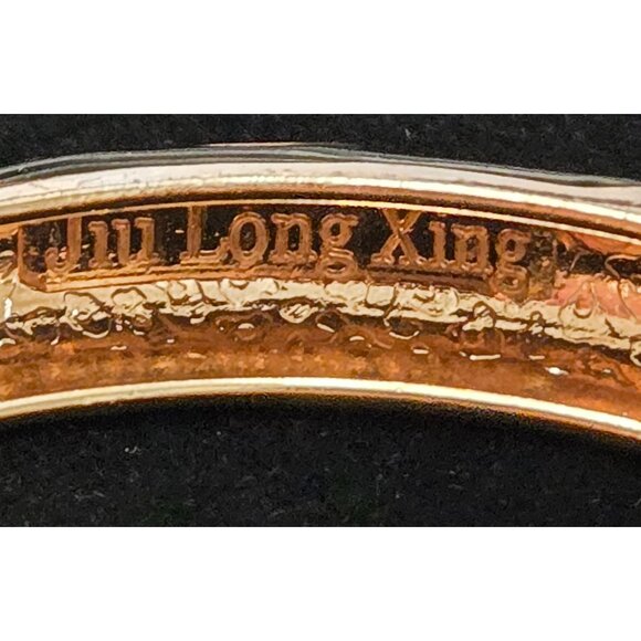 Vintage Jui Long Sing Black Enamel Clamper Bangle Bracelet with Lotus Flowers an - Picture 3 of 3